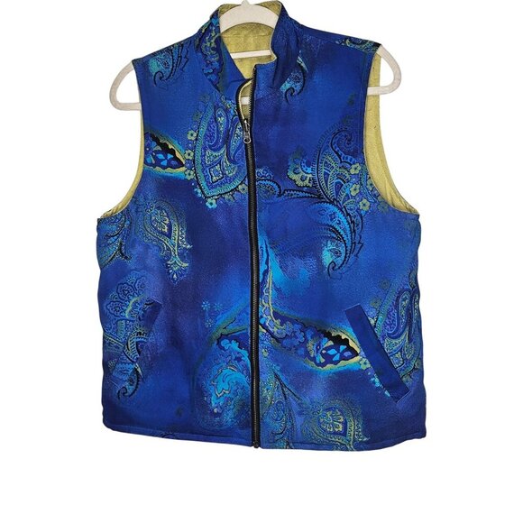 Chicos‎ Reversible Quilted Blue Paisley Vest With Zipper Closure Womens Size 1 - Picture 1 of 8